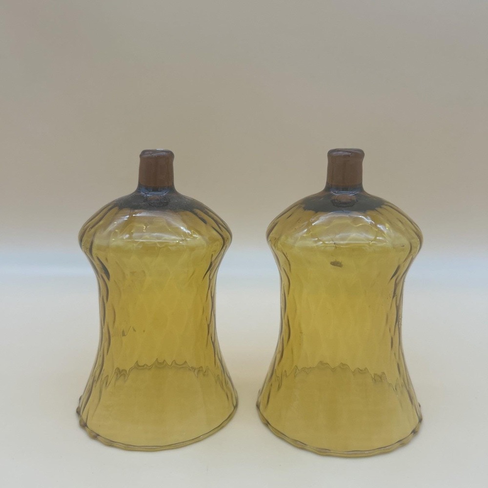 2 Vintage Homco Amber Glass Diamond Optic Sconce Peg Votives Candle Holders  5"